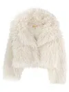Michael Kors Short Faux Fur Coat With Notched Lapels In White