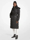 Michael Kors Faux Fur Trim Belted Puffer Coat In Black