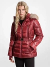 Michael Kors Faux Fur Trim Belted Puffer Jacket In Red