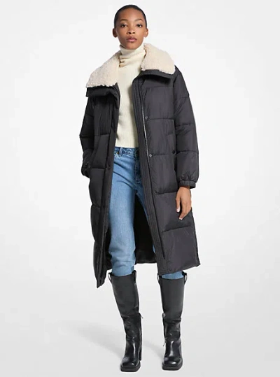 Michael Kors Faux Fur-trim Quilted Puffer Jacket In Black