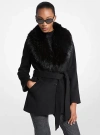Michael Kors Faux Fur Trim Wool Blend Coat In Black