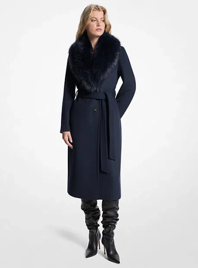 Michael Kors Faux Fur Trim Wool Blend Coat In Black