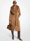 Michael Kors Faux Fur Trim Wool Blend Coat In Brown