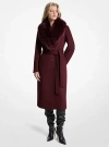 Michael Kors Faux Fur Trim Wool Blend Coat In Burgundy