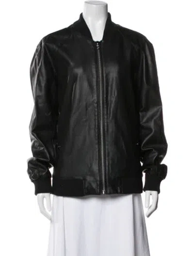 Pre-owned Michael Kors Faux Leather Bomber Jacket In Black