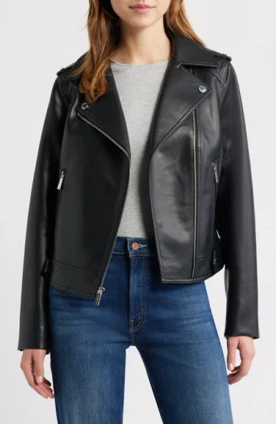 Michael Kors Faux Leather Moto Jacket In Black