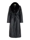 MICHAEL KORS FAUX LEATHER ROBE COAT W FX FUR COLLAR