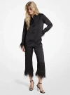 Michael Kors Feather Trim Satin Pajama Pants In Black