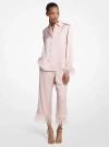 Michael Kors Feather Trim Satin Pajama Pants In Pink