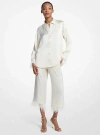 Michael Kors Feather Trim Satin Pajama Pants In White