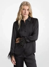 Michael Kors Feather Trim Satin Pajama Shirt In Black