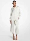 Michael Kors Feather Trim Satin Pajama Shirt In White