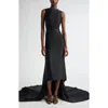 Michael Kors Fishtail Train Sleeveless Crepe Gown In Black