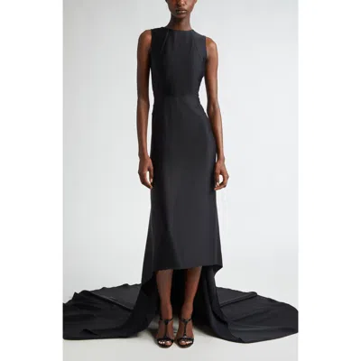 Michael Kors Fishtail Train Sleeveless Crepe Gown In Black
