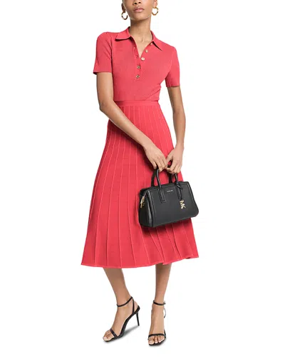 Michael Kors Fit & Flare Polo Midi Dress In Red