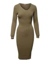 Michael Kors Fitted Ribbed Knit Midi Dress In Metallic Gold Viscose In Gold