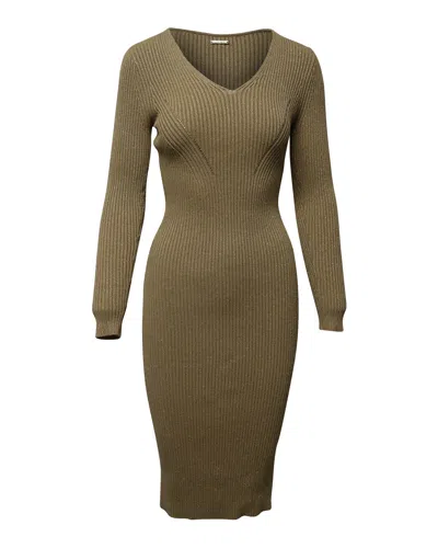 Michael Kors Fitted Ribbed Knit Midi Dress In Metallic Gold Viscose