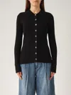 Michael Kors Fitted Ribed Ls Button Up Sweater In Nero