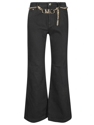 Michael Kors Flare Chain Belt Jeans In Black