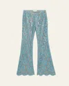 Michael Kors Flare-leg Sequin Floral Lace Pants In Green