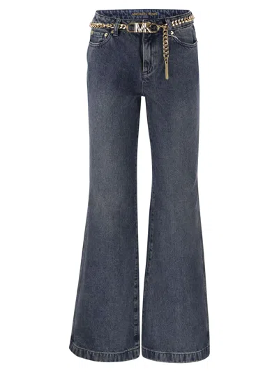 MICHAEL KORS FLARED JEANS WITH CHAIN BELT