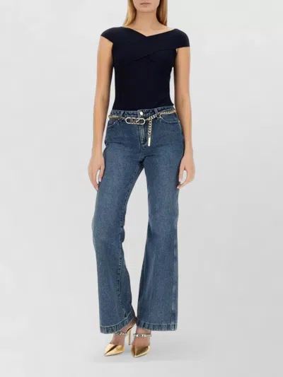 Michael Kors Flared Leg Jeans Belt Loops Chain Detail In Black