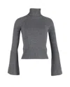Michael Kors Flared Sleeve Turtleneck Sweater In Grey Cotton In Grey