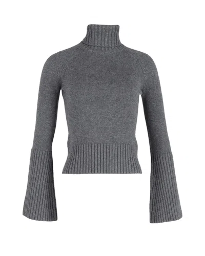 Michael Kors Flared Sleeve Turtleneck Sweater In Grey Cotton