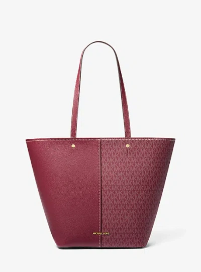 Michael Kors Flora Large Signature Logo And Leather Tote Bag In Purple