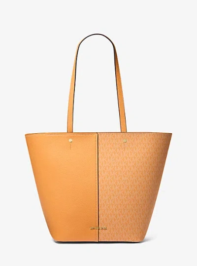 Michael Kors Flora Large Signature Logo And Leather Tote Bag In Yellow