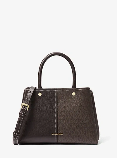 Michael Kors Flora Medium Signature Logo And Leather Satchel In Brown