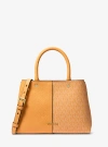 MICHAEL KORS FLORA MEDIUM SIGNATURE LOGO AND LEATHER SATCHEL
