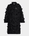 MICHAEL KORS FLORAL BEADED WOOL BALMACAAN COAT