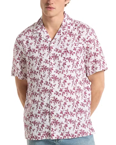 Michael Kors Floral Print Linen Camp Shirt In Purple