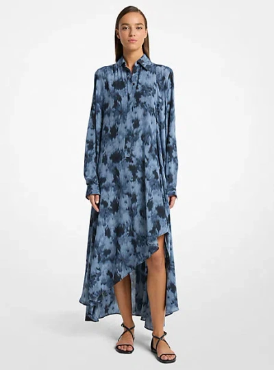 Michael Kors Floral Chiné Silk Crepe De Chine Draped Caftan In Blue