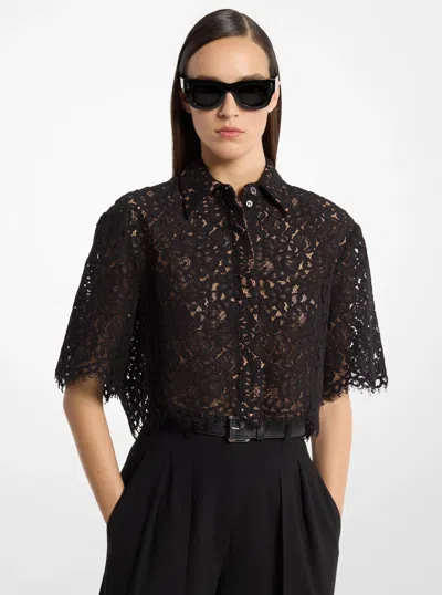 Michael Kors Floral Corded Lace Cropped Shirt In Black