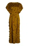 Michael Kors Floral Duchesse Satin Cap Sleeve Dress In Brown