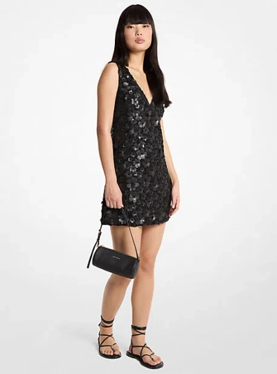 Michael Kors Floral Embellished Scuba Mini Dress In Black