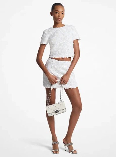Michael Kors Floral Embellished Scuba Skirt In White