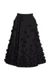 Michael Kors Floral-embroidered Cotton Midi Skirt In Black