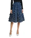 Michael Kors Floral Hand Embroidered Denim Circle Skirt In Light Indigo