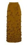 Michael Kors Floral-embroidered Duchesse Skirt In Bronze