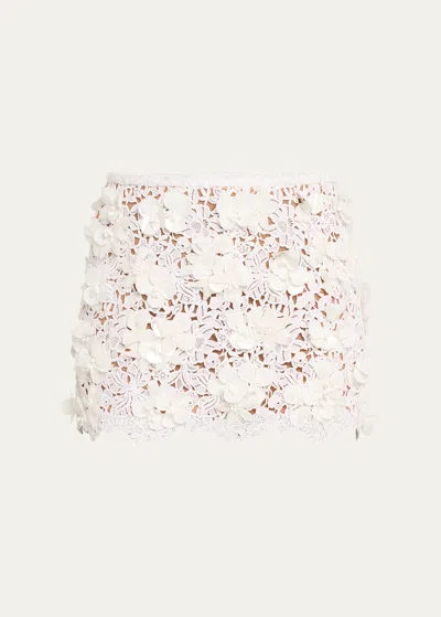 Michael Kors Floral Embroidered Mini Skirt In Optic Whit