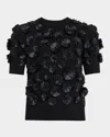 Michael Kors Floral Embroidered Short-sleeve Cashmere Sweater In Black
