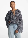 Shop Michael Kors Floral Georgette Flared Sleeve Blouse In Blue