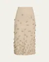 Michael Kors Floral Hand-embellished Midi Pencil Skirt In Almond