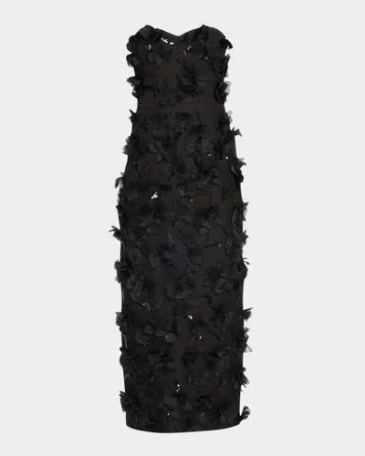 MICHAEL KORS FLORAL HAND EMBELLISHED STRAPLESS SHEATH DRESS