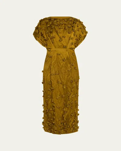Michael Kors Floral Hand Embroidered Cap-sleeve Dress In Cactus