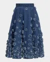 Michael Kors Floral Hand Embroidered Denim Circle Skirt In Light Indi