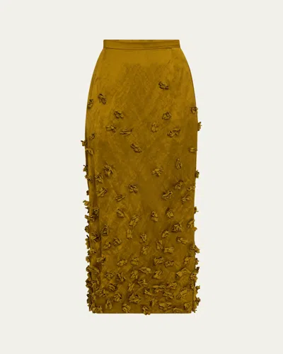 Michael Kors Floral Hand Embroidered Pencil Skirt In Cactus